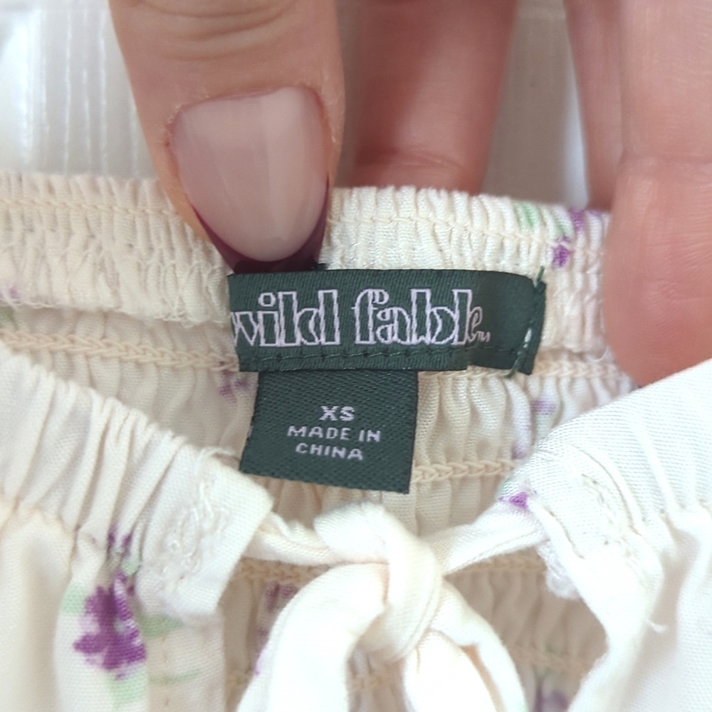 Wild Fable Boho Floral Quarter Balloon Sleeve Bustier Crop Top Cream Purple XS - Picture 5 of 11